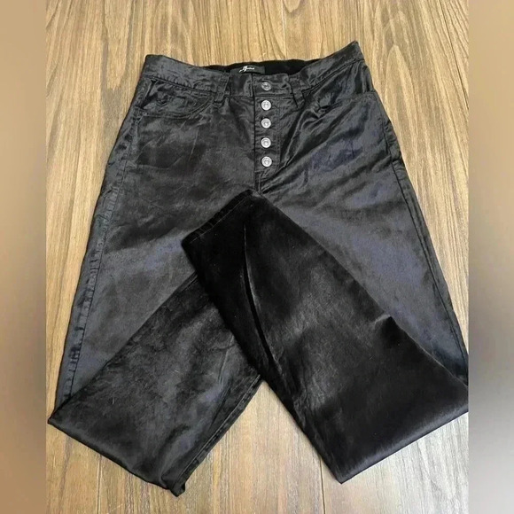 7 For All Mankind Women’s High Waisted Ankle Skinny Black Velvet Pants size 29 - Picture 15 of 16